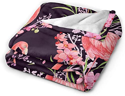 Gbuzozie Fleece Blanket Tropical Pink Flamingos Palm Leaves Lightweight Ultra-Soft Micro Throw Blanket for Sofa Couch Bed Camping Travel - Super Soft Cozy Microfiber Blanket 60"X50"