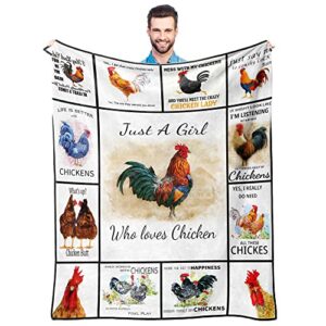 just a girl who loves chickens throw blanket soft farm chicken blankets for women men lightweight throw for farm decor bed sofa