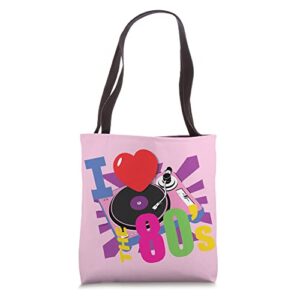 i love 80’s retro pink record player fun vinyl theme pink tote bag