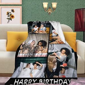 Youltar Custom Blanket with Text Photos,Personalized Customized Picture Blankets for Best Friend Bestie Sister BFF Christmas New Year Birthday Gifts 5 Photos Collage