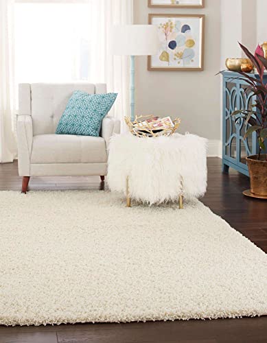 Rugs.com Über Cozy Solid Shag Collection Rug – 5 x 8 Pure Ivory Shag Rug Perfect 5 x 8 Feet