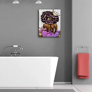 Black Queen Wall Art African American Canvas Wall Art Black Women Purple Flowers Inspiritional Quotes Poster Abstract Contemporary Canvas Prints Painting for Living Room Bathroom Bedroom Decor Home Decorations, 16x24 inches, No Frame