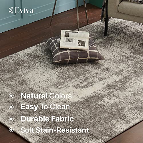 Eviva 5X7 Area Rugs for Living Room Polypropylene - Turkish Living Room Rugs Grey - 5x7 Area Rug for Bedroom W/Stain-Resistant - Grey Rugs for Living Room - Carpet for Bedroom - in Gray and White