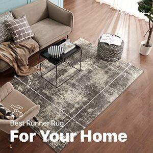 Eviva 5X7 Area Rugs for Living Room Polypropylene - Turkish Living Room Rugs Grey - 5x7 Area Rug for Bedroom W/Stain-Resistant - Grey Rugs for Living Room - Carpet for Bedroom - in Gray and White