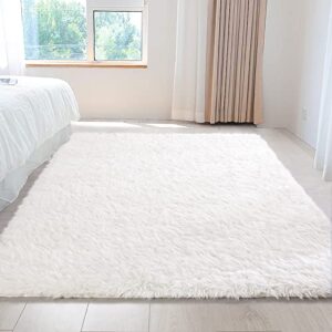 royalay white fluffy faux fur area rug 5×8 for living room, ultra soft & fluffy faux sheepskin rug floor mat for kids room, bedroom, luxury plush & fuzzy beside carpet