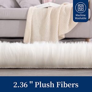 ROYALAY White Fluffy Faux Fur Area Rug 5x8 for Living Room, Ultra Soft & Fluffy Faux Sheepskin Rug Floor Mat for Kids Room, Bedroom, Luxury Plush & Fuzzy Beside Carpet