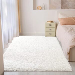 ROYALAY White Fluffy Faux Fur Area Rug 5x8 for Living Room, Ultra Soft & Fluffy Faux Sheepskin Rug Floor Mat for Kids Room, Bedroom, Luxury Plush & Fuzzy Beside Carpet