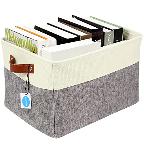 Casaphoria 3Pcs Collapsible Cube Fabric Storage Baskets with Handles,Foldable Canvas Storage Baskets for Shelves Organizing,Rectangular Closet Storage Bins for Home Office Closet Utility Room