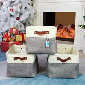 Casaphoria 3Pcs Collapsible Cube Fabric Storage Baskets with Handles,Foldable Canvas Storage Baskets for Shelves Organizing,Rectangular Closet Storage Bins for Home Office Closet Utility Room