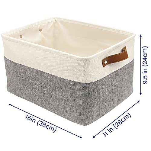 Casaphoria 3Pcs Collapsible Cube Fabric Storage Baskets with Handles,Foldable Canvas Storage Baskets for Shelves Organizing,Rectangular Closet Storage Bins for Home Office Closet Utility Room