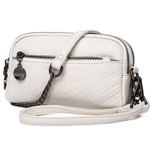 wesccimo small crossbody clutch purses for women white beige wristlet handbag trendy chain leather snakeskin print evening purse