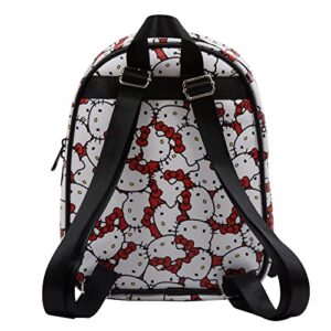 AI ACCESSORY INNOVATIONS Sanrio’s Hello Kitty Allover Print Double Strap Shoulder Bag, Mini Backpack Purse with Molded Bow Dangle, 10.5 Inches, Adjustable Straps, Faux Leather