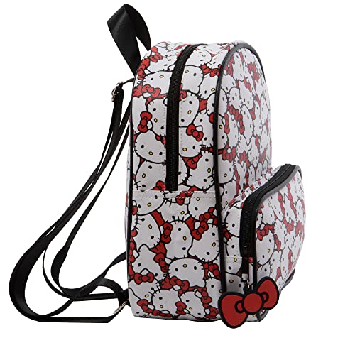 AI ACCESSORY INNOVATIONS Sanrio’s Hello Kitty Allover Print Double Strap Shoulder Bag, Mini Backpack Purse with Molded Bow Dangle, 10.5 Inches, Adjustable Straps, Faux Leather