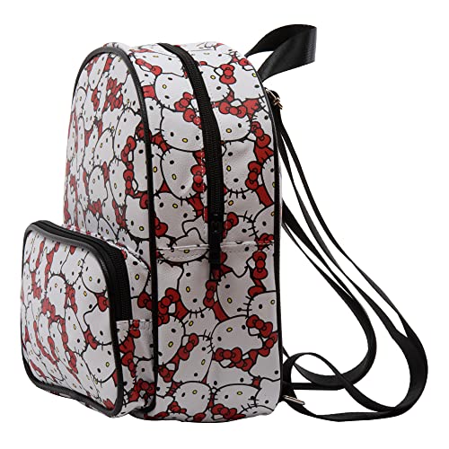 AI ACCESSORY INNOVATIONS Sanrio’s Hello Kitty Allover Print Double Strap Shoulder Bag, Mini Backpack Purse with Molded Bow Dangle, 10.5 Inches, Adjustable Straps, Faux Leather