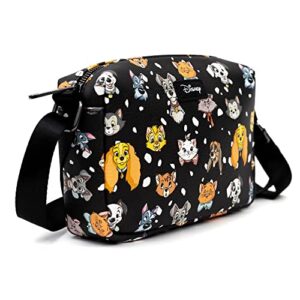 Disney Bag, Cross Body, Rectangle, Disney Cats and Dog Faces Collage Black White, Vegan Leather