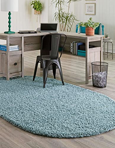 Rugs.com - Über Cozy Solid Shag Collection Rug – 3' x 5' Oval Light Slate Blue Shag Rug Perfect for Living Rooms, Large Dining Rooms, Open Floorplans