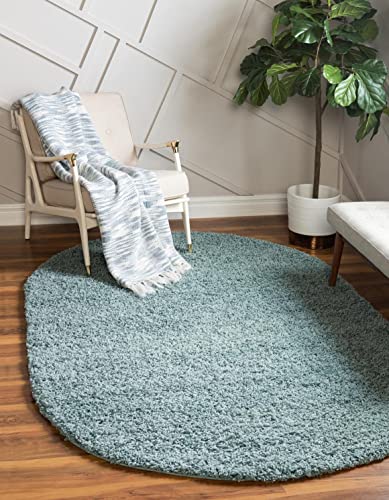 Rugs.com - Über Cozy Solid Shag Collection Rug – 3' x 5' Oval Light Slate Blue Shag Rug Perfect for Living Rooms, Large Dining Rooms, Open Floorplans