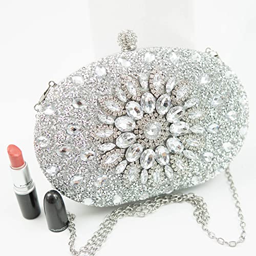 Ofuleo Luxury Crystal Clutch Women Rhinestone Evening Bag for Party and Wedding (Silver)