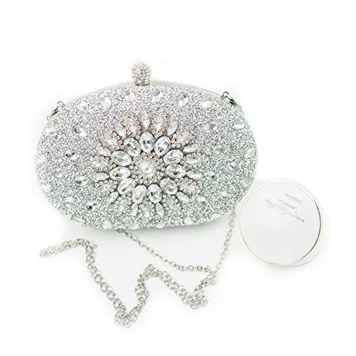 Ofuleo Luxury Crystal Clutch Women Rhinestone Evening Bag for Party and Wedding (Silver)