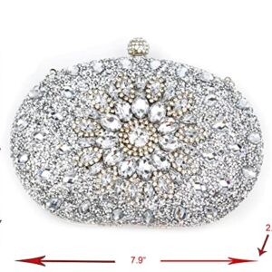 Ofuleo Luxury Crystal Clutch Women Rhinestone Evening Bag for Party and Wedding (Silver)