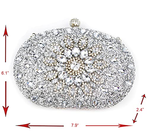 Ofuleo Luxury Crystal Clutch Women Rhinestone Evening Bag for Party and Wedding (Silver)