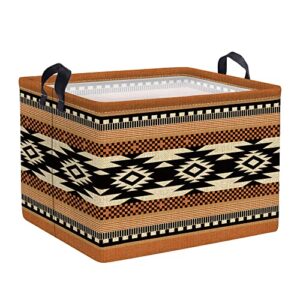 clastyle rectangle brown national geometric storage baskets collapsible waterproof ethnic style clothes storage bin for bedroom, 15.7 * 11.8 * 11.8 in