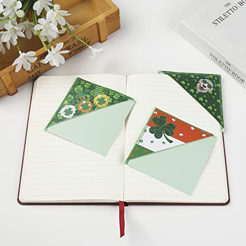 Moosth St Patrick Day Gifts PU Leather Corner Bookmark for Book Lovers 3Pcs Personalized Bloomy Line Bookmarks Funny Office Gifts for Kids Women and Men (St Patrick Day)