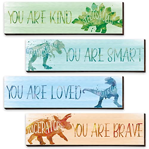 4 Pieces Dinosaur Wall Art Favors Motivational Quote Room Decor Watercolor Posters Educational Wall Prints Plaques for Boys Kids Bedroom Playroom Dinosaur Room Decorations()