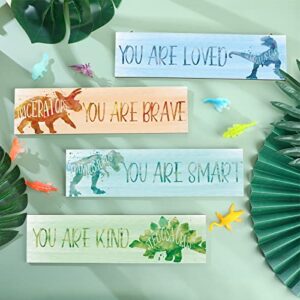 4 Pieces Dinosaur Wall Art Favors Motivational Quote Room Decor Watercolor Posters Educational Wall Prints Plaques for Boys Kids Bedroom Playroom Dinosaur Room Decorations()