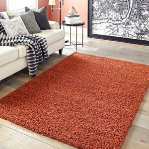 Rugs.com - Über Cozy Solid Shag Collection Rug – 5' x 8' Terracotta Shag Rug Perfect for Bedrooms, Dining Rooms, Living Rooms, 5 x 8 Feet