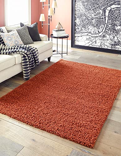 Rugs.com - Über Cozy Solid Shag Collection Rug – 5' x 8' Terracotta Shag Rug Perfect for Bedrooms, Dining Rooms, Living Rooms, 5 x 8 Feet