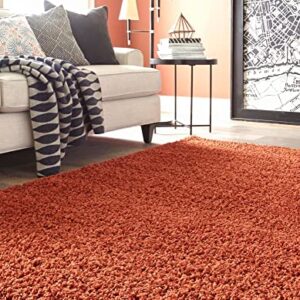 Rugs.com - Über Cozy Solid Shag Collection Rug – 5' x 8' Terracotta Shag Rug Perfect for Bedrooms, Dining Rooms, Living Rooms, 5 x 8 Feet