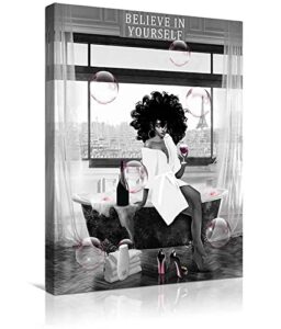 african american wall art bathroom decor black girl in bathtub canvas wall art poster prints modern pink wall decor fashion black women pictures framed artwork for bathroom ready to hang 8″x10″