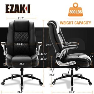 High Back Office Chair- Flip Arms Adjustable Built-in Lumbar Support, Executive Computer Desk Chair Work Chairs, Thick Padded Strong Metal Base Quiet Wheels, Ergonomic Design for Back Pain