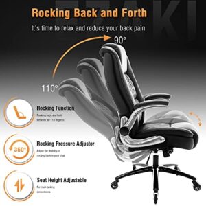 High Back Office Chair- Flip Arms Adjustable Built-in Lumbar Support, Executive Computer Desk Chair Work Chairs, Thick Padded Strong Metal Base Quiet Wheels, Ergonomic Design for Back Pain