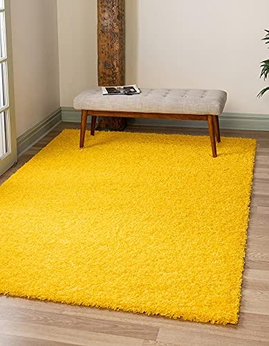 Rugs.com - Über Cozy Solid Shag Collection Rug – 8' x 10' Tuscan Sun Yellow Shag Rug Perfect for Living Rooms, Large Dining Rooms, Open Floorplans