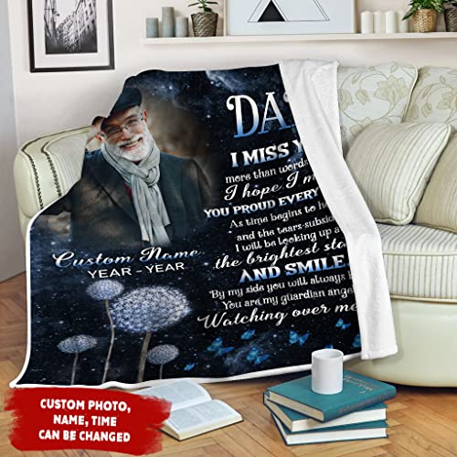 Dad Memorial Blanket| Personalized Photo&Name| Dad I Miss You| Dad Remembrance, in Heaven Father Memorial| Sympathy Gift for Loss of Father, in Memory| N2388 (50x60 inch)