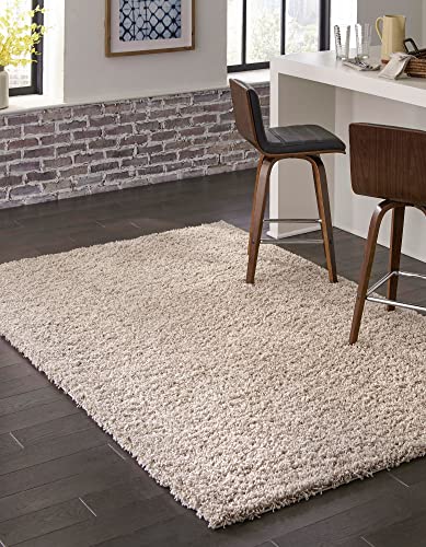 Rugs.com - Über Cozy Solid Shag Collection Rug – 8' x 10' Taupe Shag Rug Perfect for Living Rooms, Large Dining Rooms, Open Floorplans