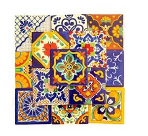 mexican talavera tile spanish mediterranean art colorful 4″x4″ ceramic hand painted mosaic for bathroom, wall, mirror, kitchen rustic decor pottery (20, multi 2)