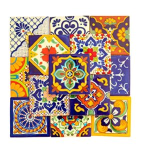 Mexican Talavera Tile Spanish Mediterranean Art Colorful 4"x4" Ceramic Hand Painted Mosaic for Bathroom, Wall, Mirror, Kitchen Rustic Decor Pottery (20, Multi 2)