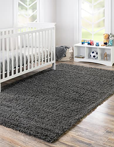 Rugs.com - Über Cozy Solid Shag Collection Rug – 5' x 8' Graphite Gray Shag Rug Perfect for Bedrooms, Dining Rooms, Living Rooms, 5 x 8 Feet