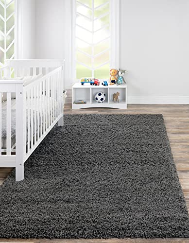 Rugs.com - Über Cozy Solid Shag Collection Rug – 5' x 8' Graphite Gray Shag Rug Perfect for Bedrooms, Dining Rooms, Living Rooms, 5 x 8 Feet