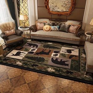 black animals plants print pattern living room area rug vintage european style rustic rugs bear tree deer floor carpet mat,2’x3′