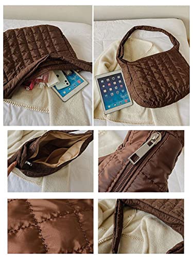 Women's Quilted Shoulder Bag Lightweight Tote Bag Soft Crossbody Bag Large Capacity Handbag Purse (khaki)