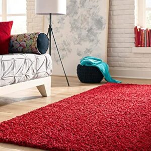 Rugs.com - Über Cozy Solid Shag Collection Rug – 5' x 8' Cherry Red Shag Rug Perfect for Bedrooms, Dining Rooms, Living Rooms, 5 x 8 Feet