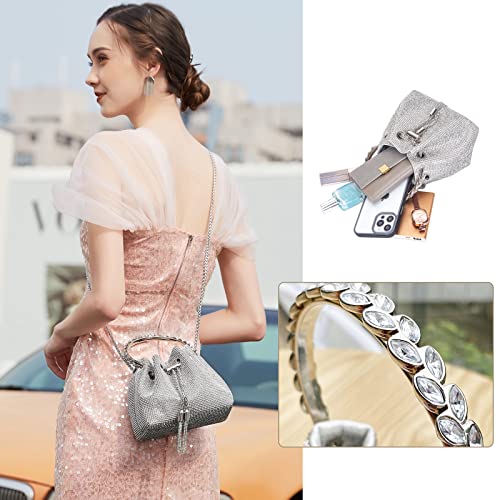 BBTT.ful Shoulder Bags Crossbody Bag Purses Handbags Crystals Evening Bag Silver for Women Girls Wedding Prom Party Club Bling Bling Sparkling