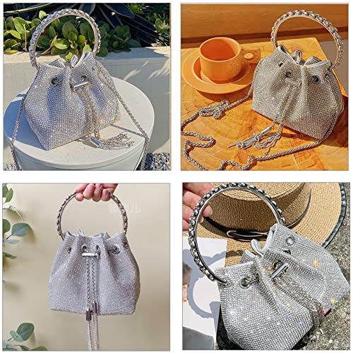 BBTT.ful Shoulder Bags Crossbody Bag Purses Handbags Crystals Evening Bag Silver for Women Girls Wedding Prom Party Club Bling Bling Sparkling