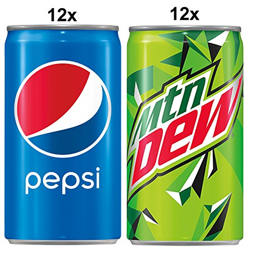 Pepsi and Mtn Dew Mini Can Variety Pack, 7.5 oz Cans, 24 Count(Packaging may vary)