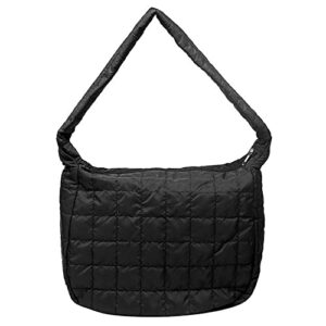 women’s quilted shoulder bag lightweight tote bag soft crossbody bag large capacity handbag purse (black)