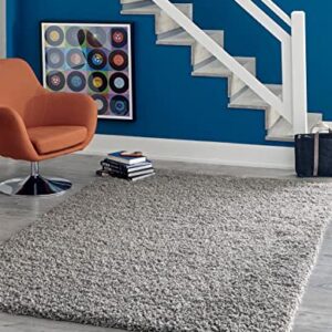 Rugs.com - Über Cozy Solid Shag Collection Rug – 6' x 9' Cloud Gray Shag Rug Perfect for Bedrooms, Dining Rooms, Living Rooms